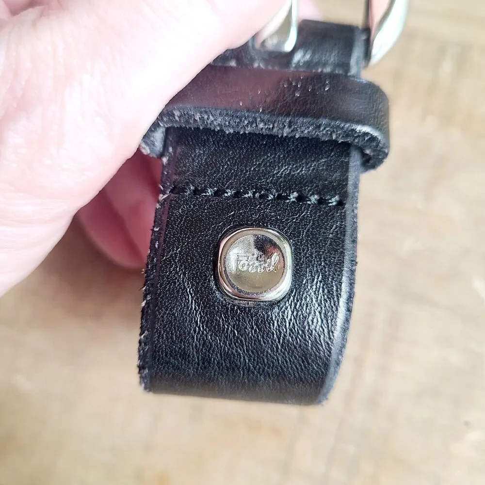 FOSSIL Black Genuine Leather Belt Size M Silver Square‎ Buckle
